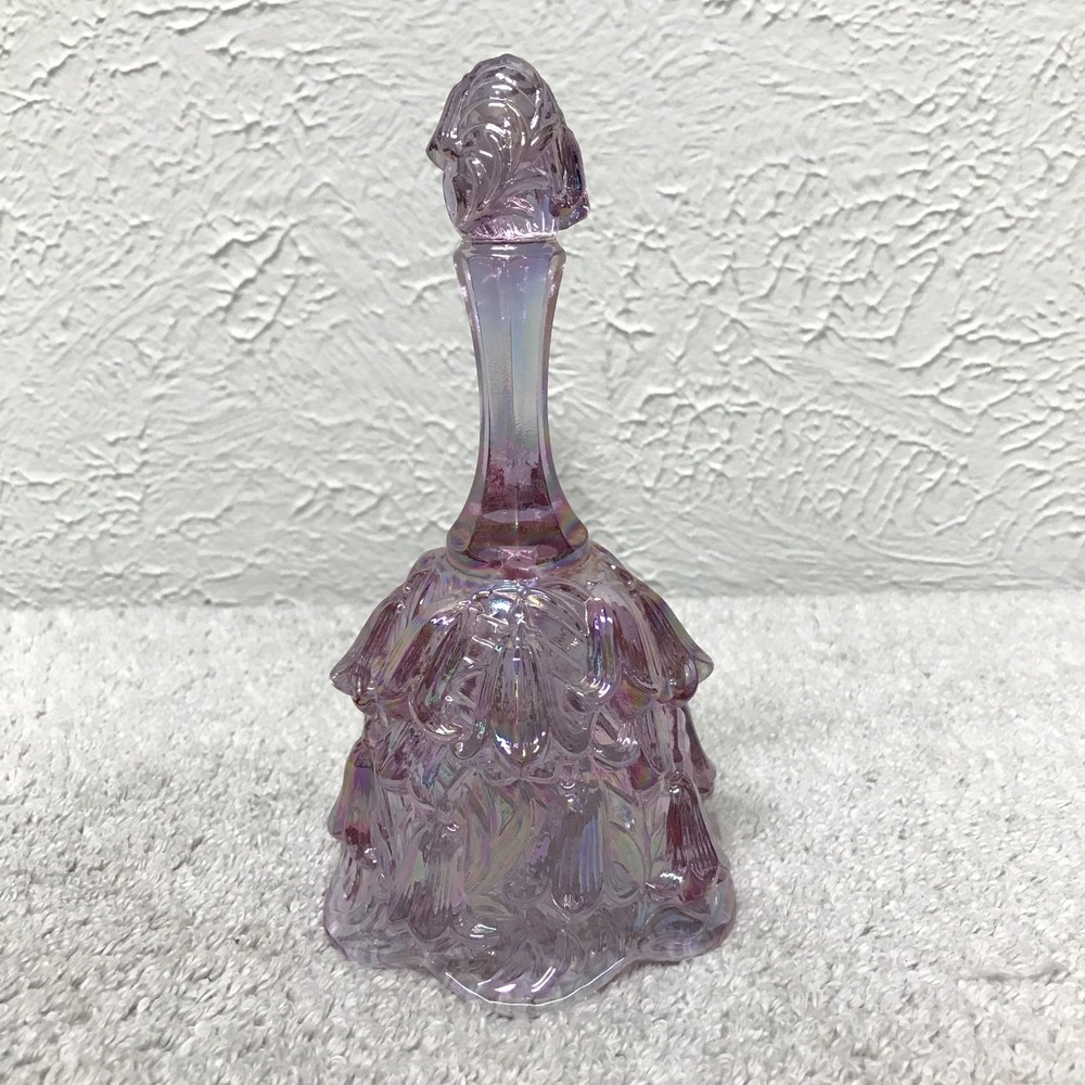 Vintage Fenton Lily of the Valley Carnival Glass Bell Iridescent Lavender 6.5"